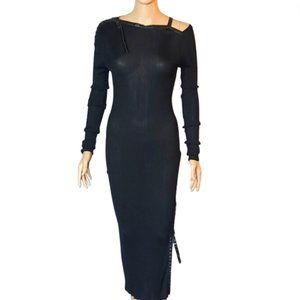 Gianfranco Ferré Black Fitted Maxi Dress with Leather Accents. Size M - #3-0207